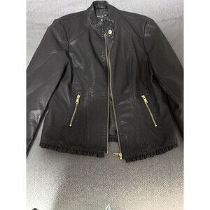 Baccini  Jacket Faux Leather Full Zip Motorcycle Women Black Jacket Size M